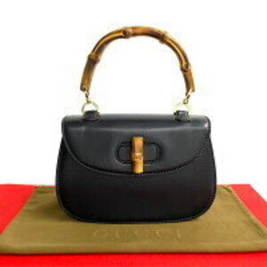 GUCCI bamboo turnlock leather handbag tote bag black